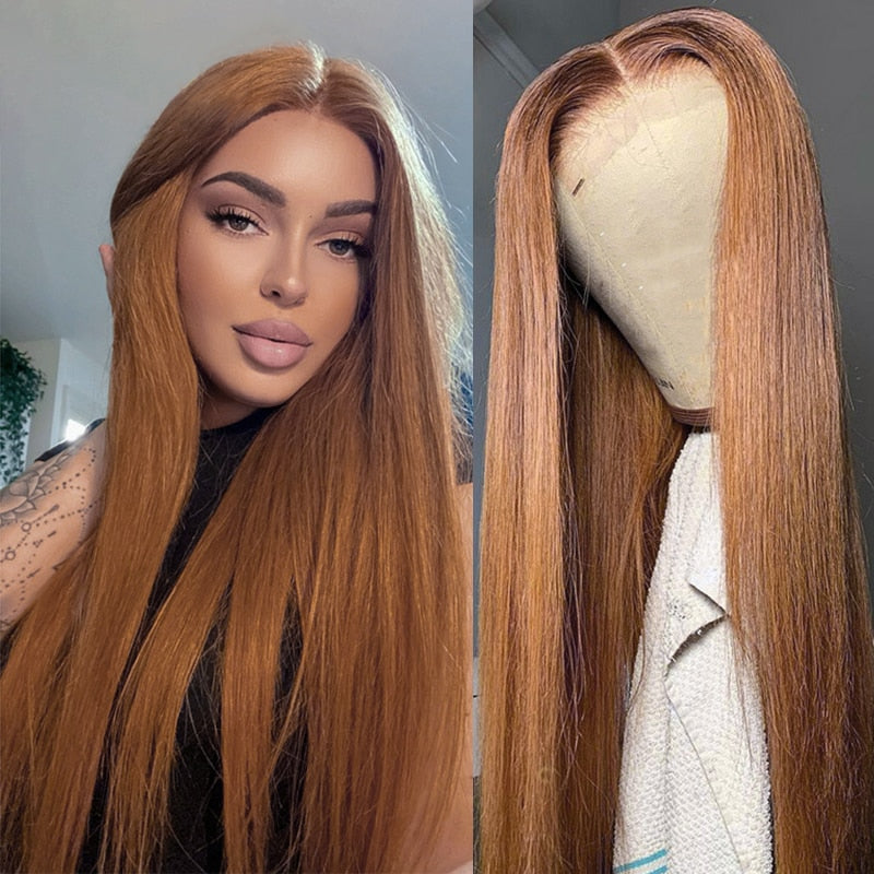 Ginger Brown Wig Straight Synthetic 13X1 T Part Lace Wigs For Women Glueless Pre Plucked Hairline With Baby Hair Wig Cosplay