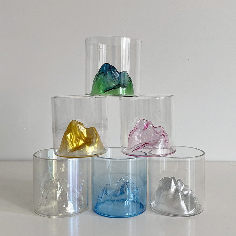 Japanese Whisky Glass Cup 3D Mountain Water Glass Glacier Mug Vodka Wine Cup Glass Fuji Artwork Gift Whisky Bottle Drinkware
