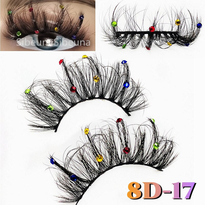 Colored Diamond Glitter 8D False Eyelashes Color Sequin Fuax Mink Lashes Natural Long Stage Colorful Rainbow eyelashes
