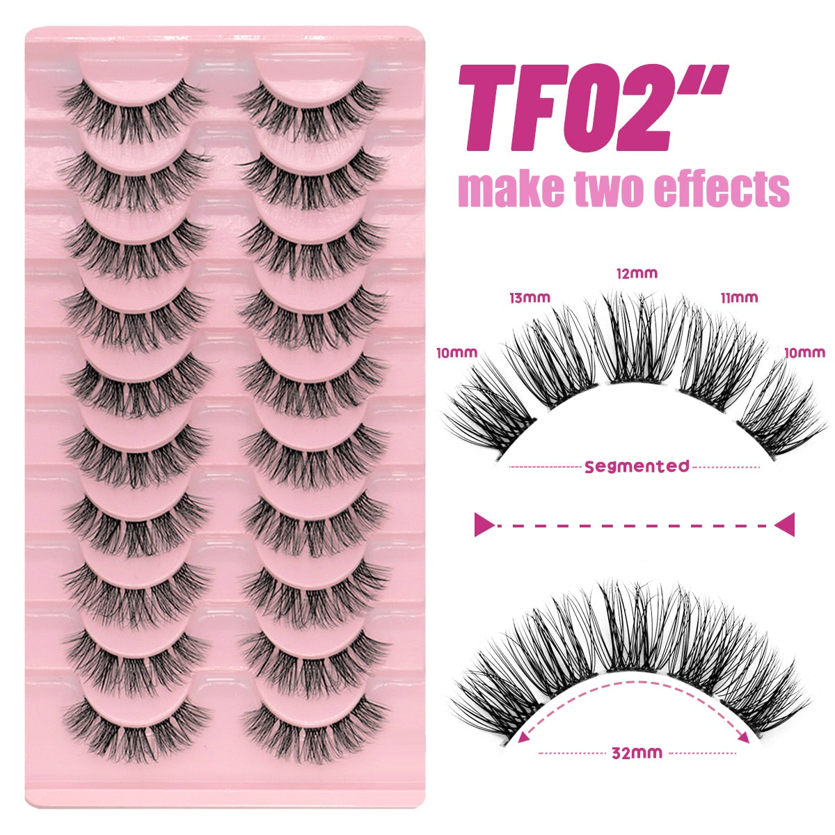Manga Lashes 10 Pairs 3D Clear Band Lashes Natural Look Wispy Mink Eyelashes Fluffy Cat Eye Lashes Pack Fake Eyelashes