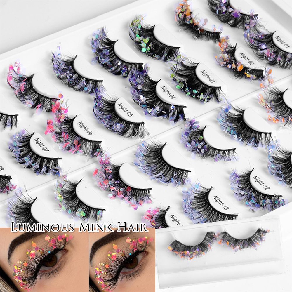 1Pair Colored Lashes Natural Long Butterfly Eyelashes Handmade Full Strip Faux Mink Lashes With Butterflies Luminous Eyelash