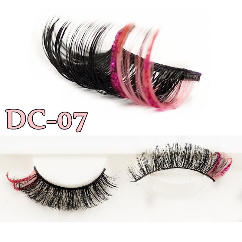 Shiny Red Blue Purple Pink Mix 3D Colored Eyelashes Ombre Vegan Strip D Curl Lashes Natural Dramatic Glitter Lashes
