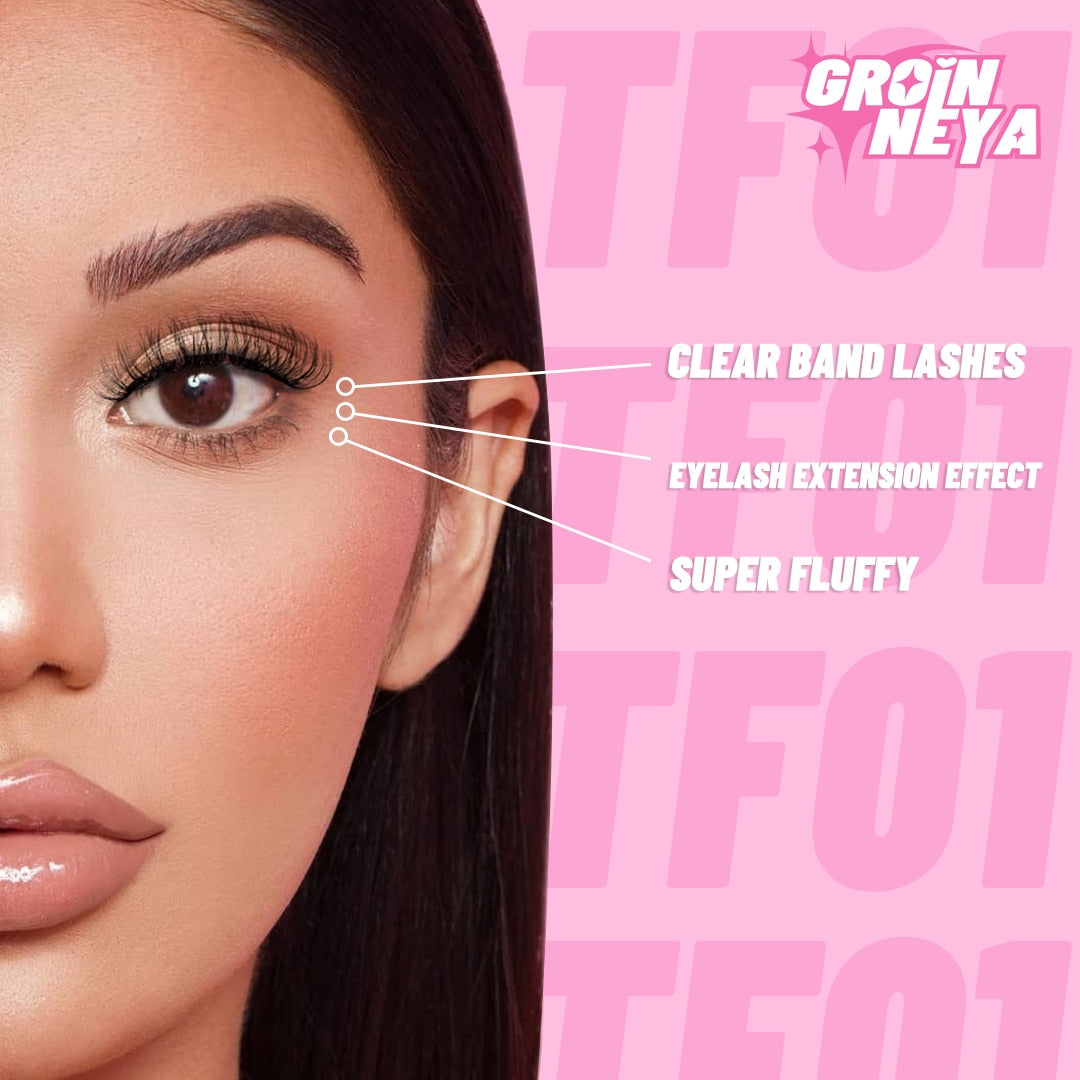 Clear Band Lashes Natural Look Wispy Mink Eyelashes Fluffy 16mm Cat Eye Lashes Pack 5D 10 Pairs Fake Eyelashes