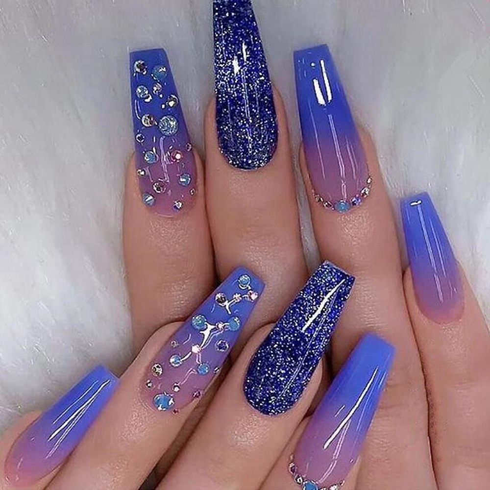 24pcs/Box Glitter Coffin False Nails Pink/White Heart Design French Ballerina Fake Nails Full Cover Nail Tips Press On Nails