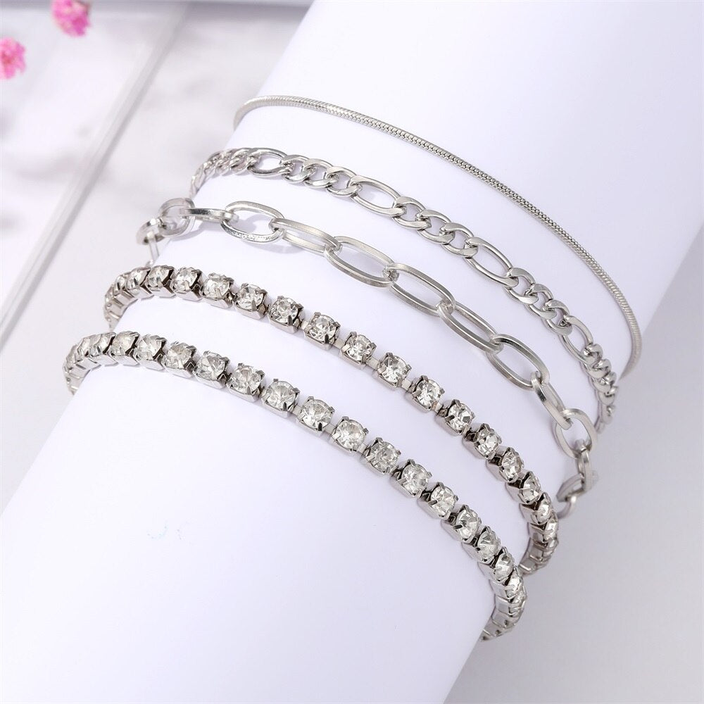Bohemian Gold Color Angel Bracelets for Women Boho Jewelry Geometric Layered Pearl Hand Chain Charm Bracelet Set