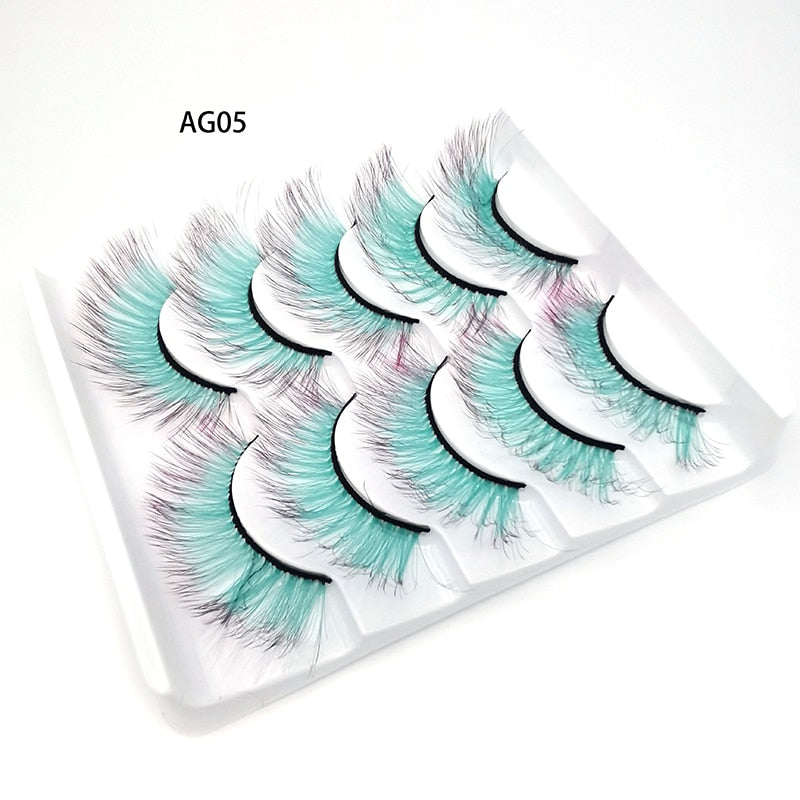Gradient Color False Eyelashes 5pairs 3D Faux 100% Mink Fake Lashes Hair Fluffy Soft Lash Extension Reusable