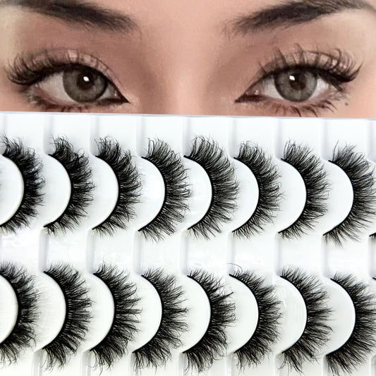 10Pairs Faux 3D Mink Eyelashes Hair Soft False Lashes Fluffy Wispy Thick Lashes Handmade Eyelash Extension
