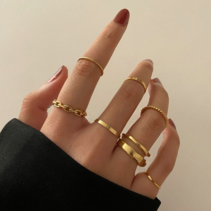 Vintage Bohemian Butterfly Gold Color Ring Sets Zircon Flower Leaf Open Rings for Women Simple Knuckle Accessories