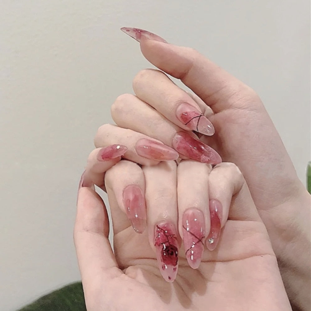 24pcs Aesthetic Northern Lights stiletto nail tips Simple Lasting Fake Nails Wearable Full Cover Finished Fingernails