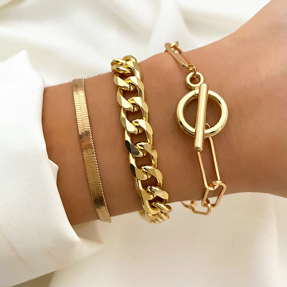 Bohemian Gold Color Angel Bracelets for Women Boho Jewelry Geometric Layered Pearl Hand Chain Charm Bracelet Set