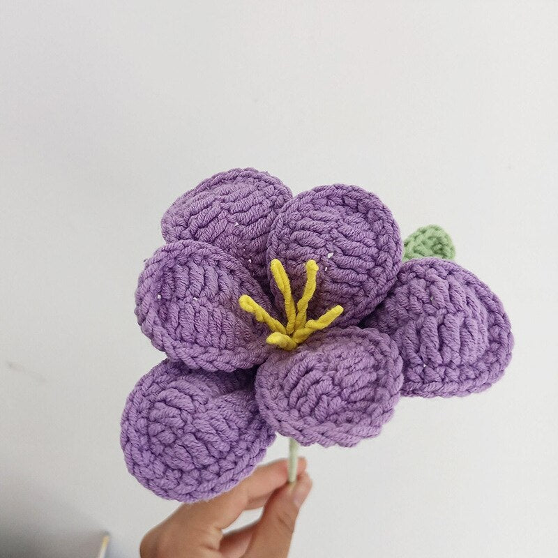 Finished Hand-Knitted Tulips Bouquet Handmade Crochet Fake Flowers for Home Decorate Handmade
