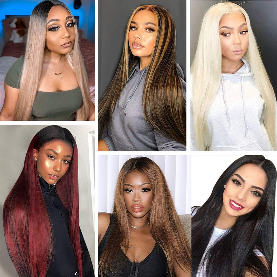 Synthetic Highlights Blonde Wig Long Straight Hair Middle Part Mixed Blonde Wig for Daily