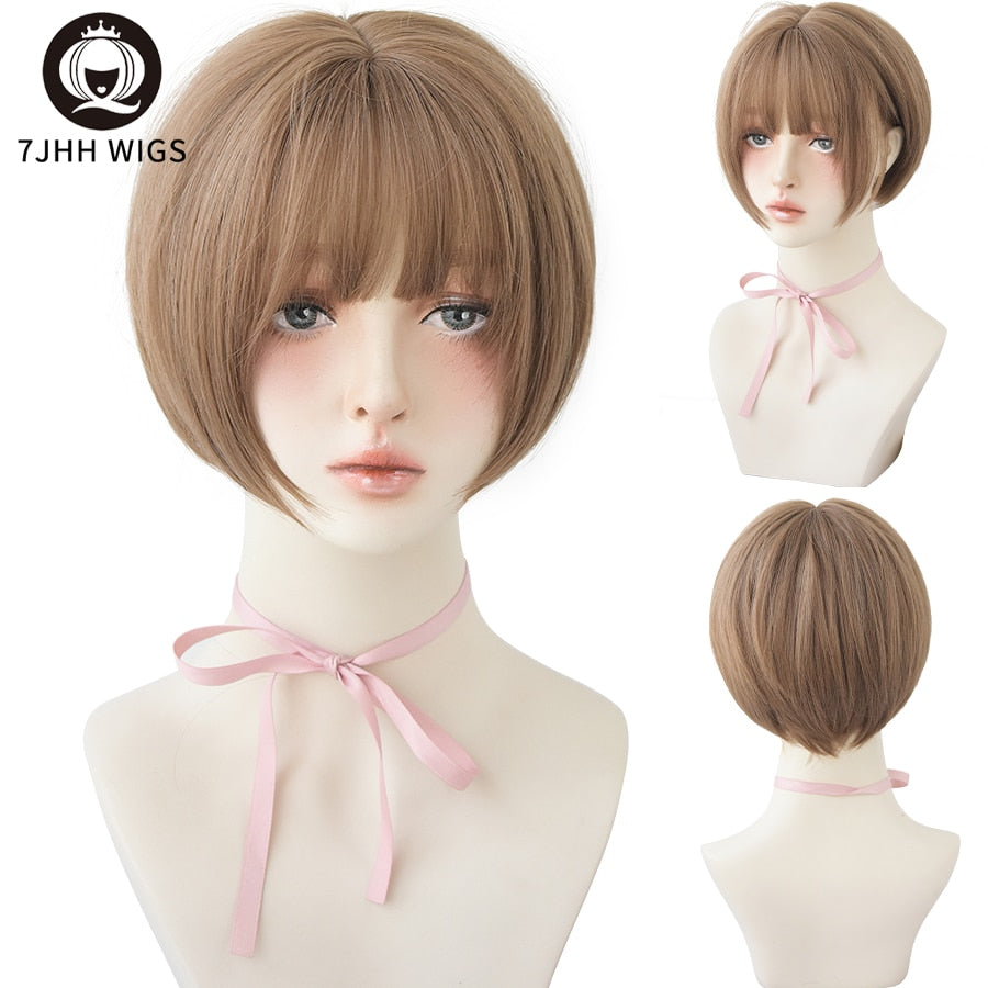 WIGS Black Short Bob Wig for Girl Daily Wear Synthetic Wig Natural Supple Summer Heat resistant Wig With Bangs