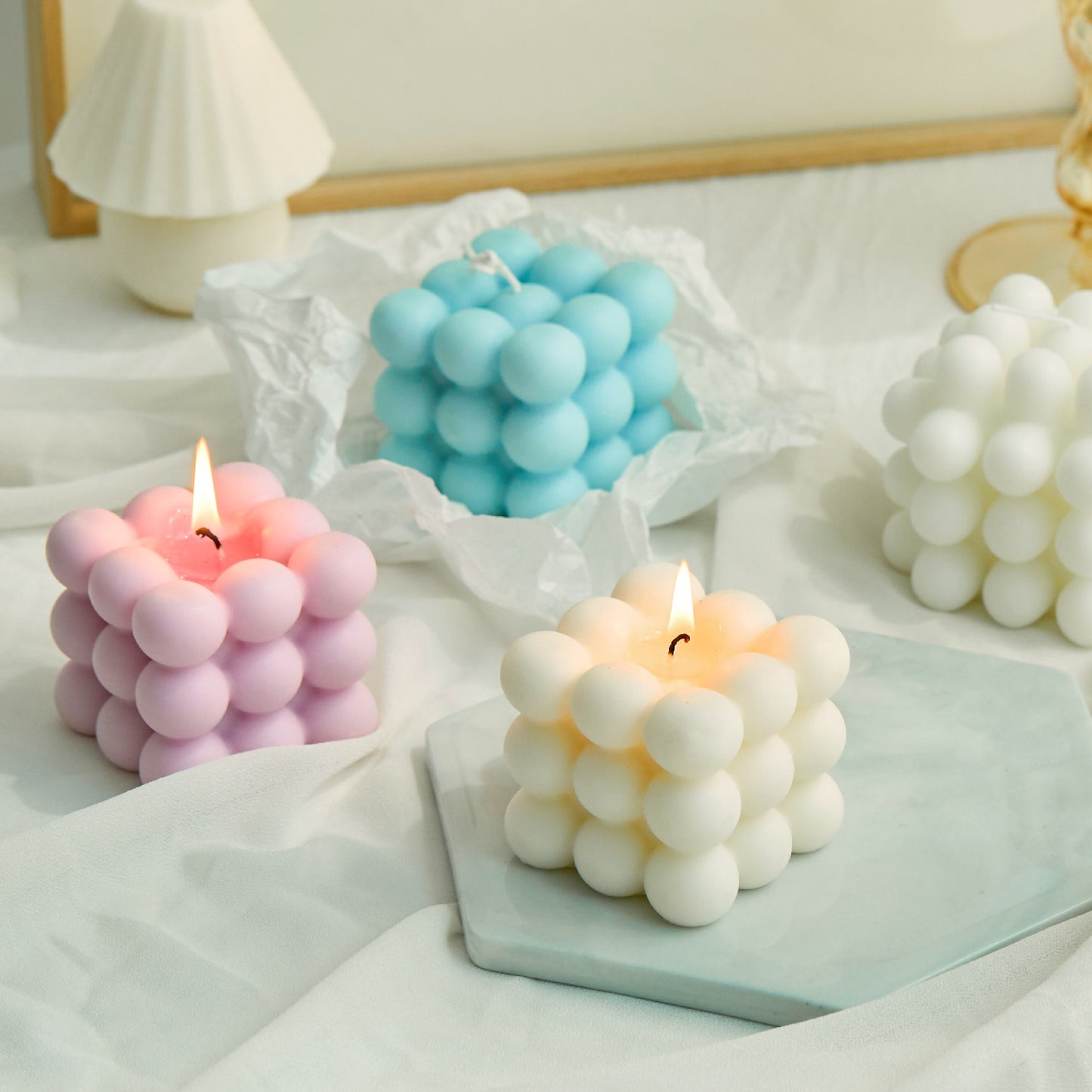 Small Bubble Cube Candle Soy Wax Aromatherapy Scented Candles Relaxing 1PC