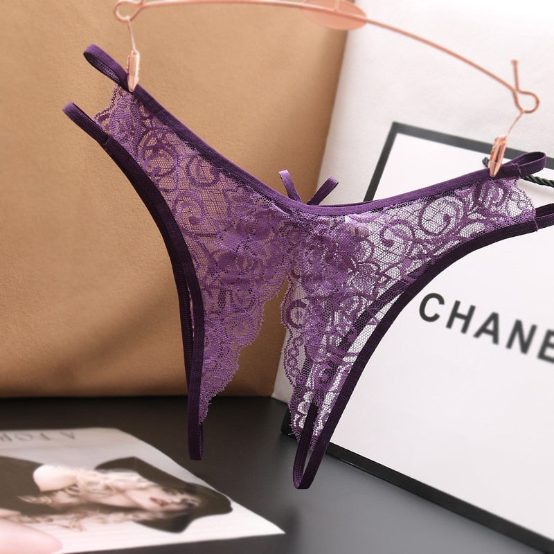 Transparent Women Panties Female Lace Underwear Open Crotch Thongs Sexy Lingerie Erotic Panty Hot G-String Cute Bow