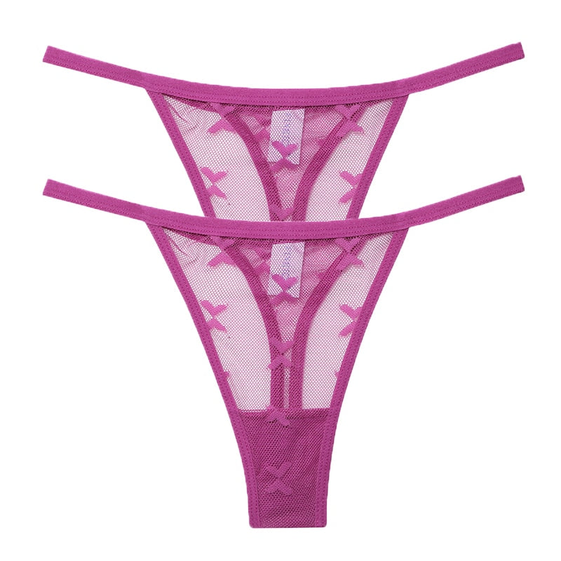 2PCS/Set Mesh Transparent Thong Women Panties Underwear Seamless G-String Female Underpants Intimates Lingerie S-XL