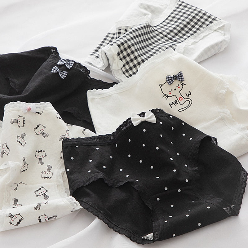 5Pcs/Set Cotton Underwear For Women Panties Cute Love Briefs Mid Waist Seamless Breathable Underpants Lingerie