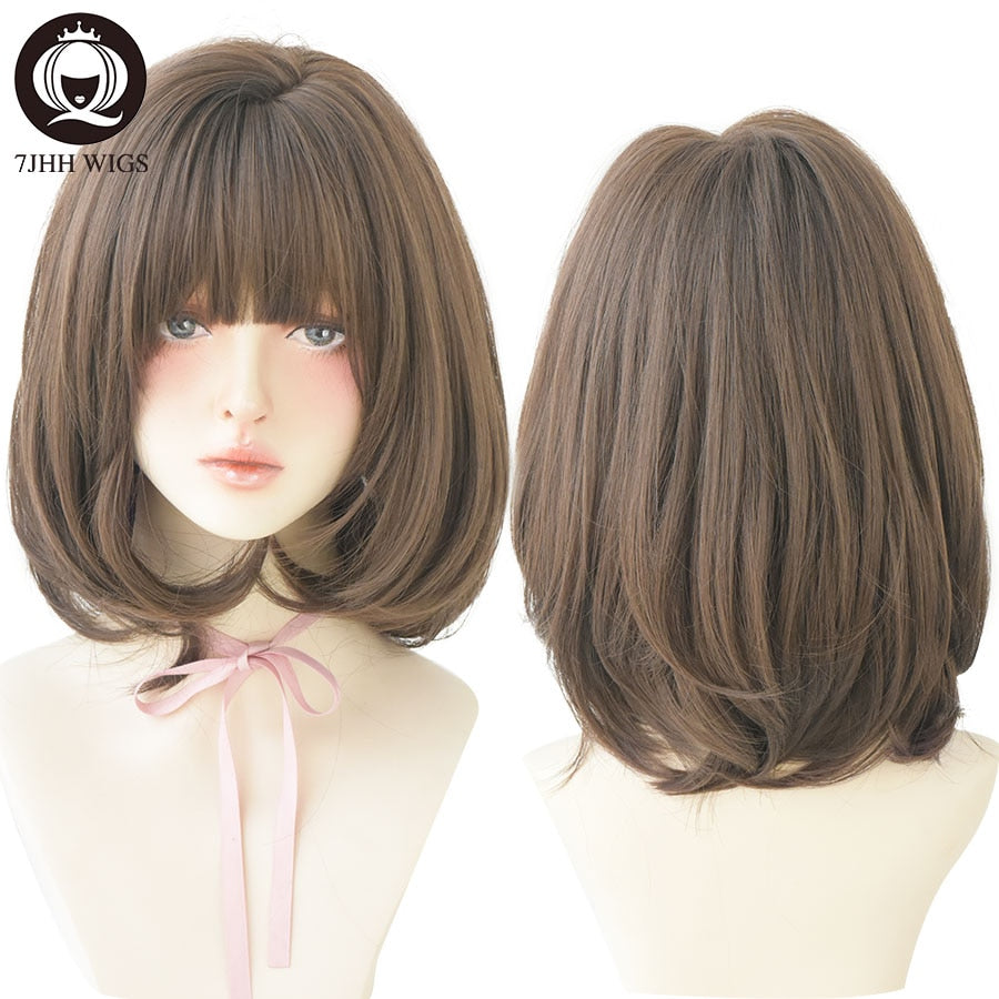 WIGS Black Short Bob Wig for Girl Daily Wear Synthetic Wig Natural Supple Summer Heat resistant Wig With Bangs