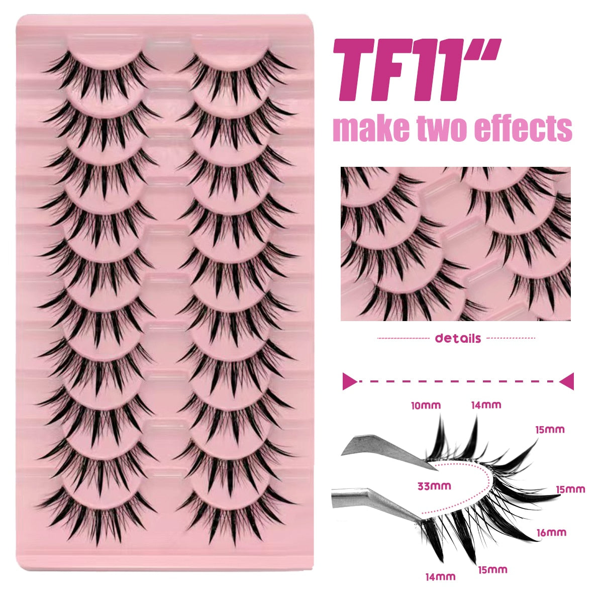 Manga Lashes 10 Pairs 3D Clear Band Lashes Natural Look Wispy Mink Eyelashes Fluffy Cat Eye Lashes Pack Fake Eyelashes