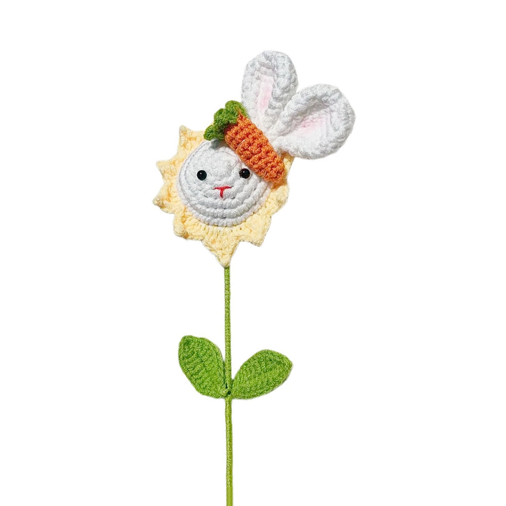 Hand-knitted Pig Crochet Flowers Bouquet Kawaii Animal Shape Artificial Flower Finished Homemade Home Decor Kids Gifts
