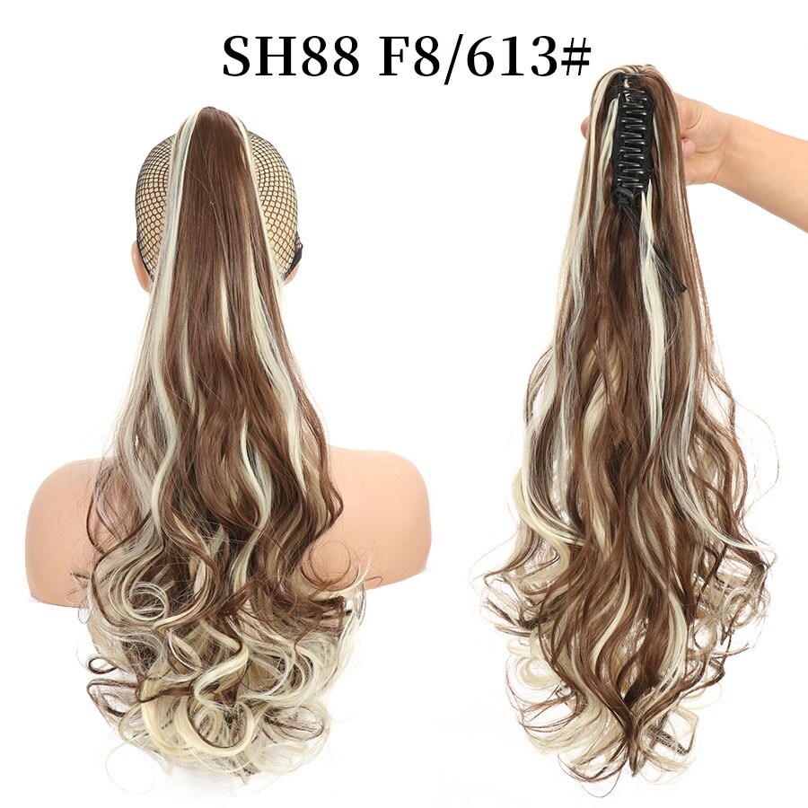 Synthetic Claw Clip Ponytail Extension Wavy Ponytail Long Straight Hair Ponytail Extension Clip Type Ladies Wig