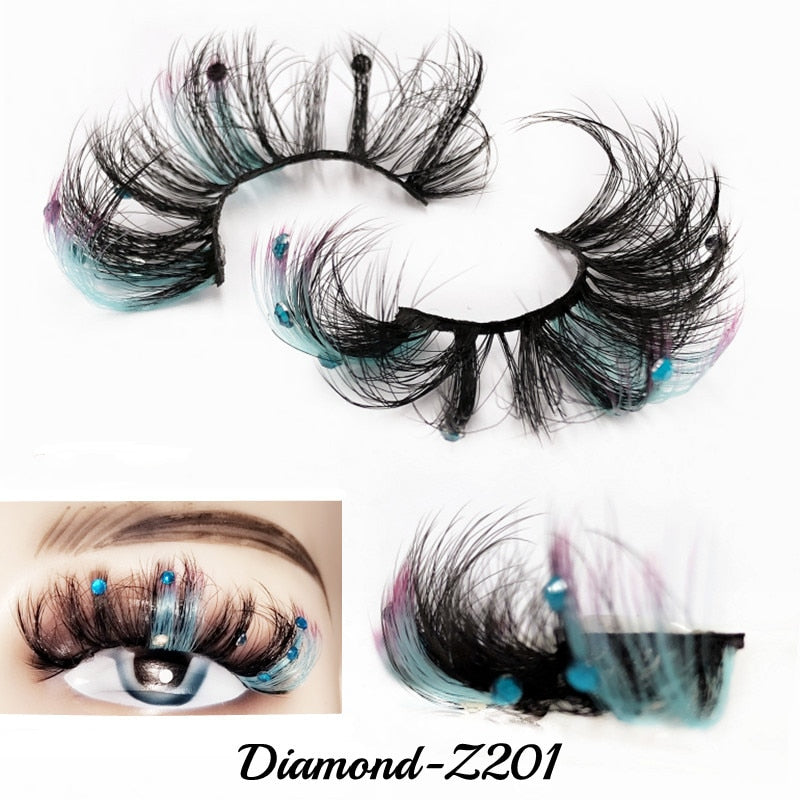 20MM Faux Mink Color Diamond Butterfly Flower Eyelashes Fluffy Wispy Thick Blue Pink Red Bulk False Lashes