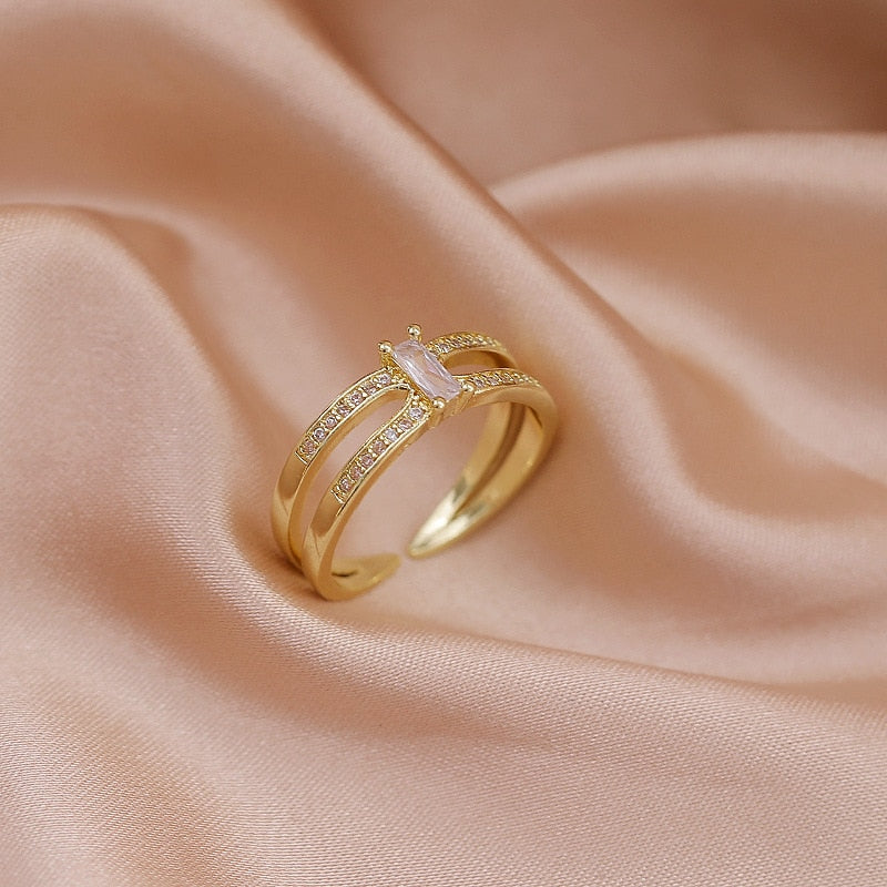 Luxury Gold Color Pearl Zircon Rings Vintage Sexy Open Joint Elegant