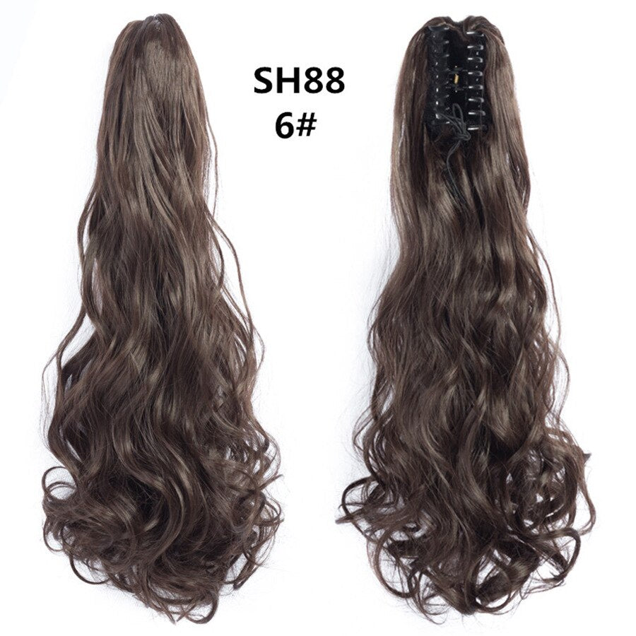 Synthetic Claw Clip Ponytail Extension Wavy Ponytail Long Straight Hair Ponytail Extension Clip Type Ladies Wig