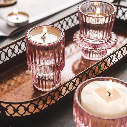 Nordic Pink Glass Candlestick European Candles Holders Table Candle Stand Candlestick Home Decoration