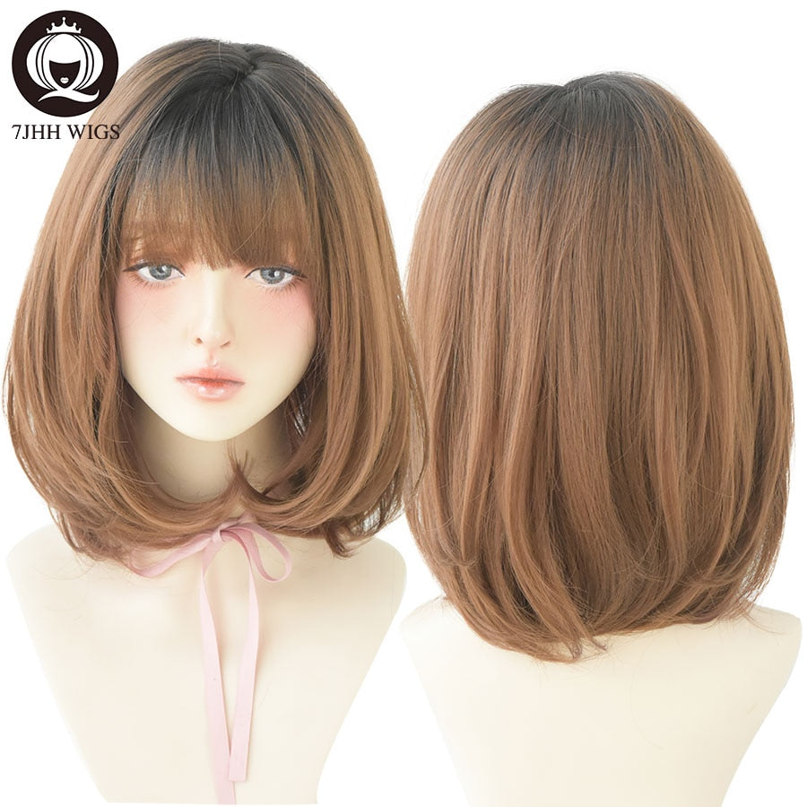 WIGS Black Short Bob Wig for Girl Daily Wear Synthetic Wig Natural Supple Summer Heat resistant Wig With Bangs