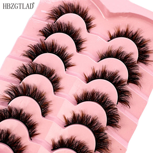 7Pairs black+brown hair 3d mink lashes amber colored natural long fluffy individual dramatic rainbow false eyelashes