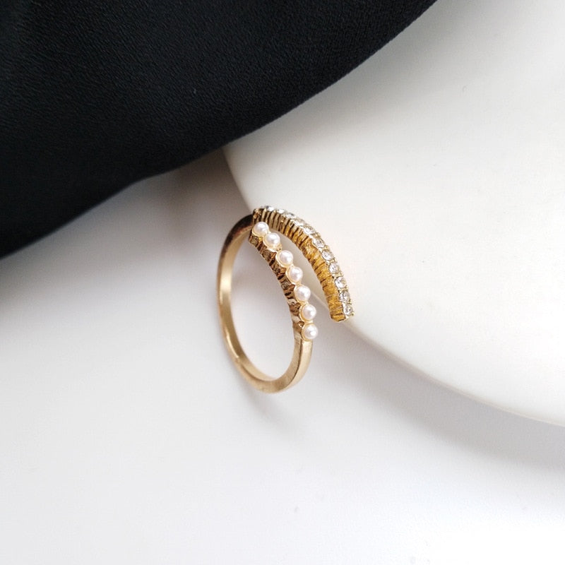 Luxury Gold Color Pearl Zircon Rings Vintage Sexy Open Joint Elegant