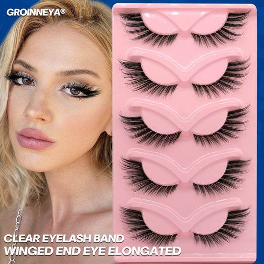 Cat Eye Lashes Faux Mink Eyelashes Clear Band Lashes Winged End Eye Elongated Fake Lashes Soft Eyelashes Extension