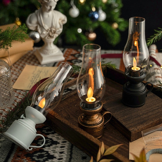 Vintage Flameless Candle Lamp Retro Night Light Candlestick Desktop Decoration Candle Holders Party Table Bedroom Decor Gifts