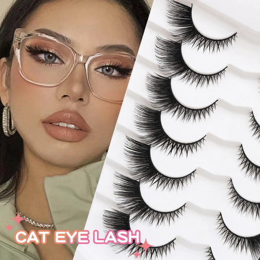 5/7/10Pairs Cat Eye Lash False Eyelashes Natural Faux Mink Eyelashes