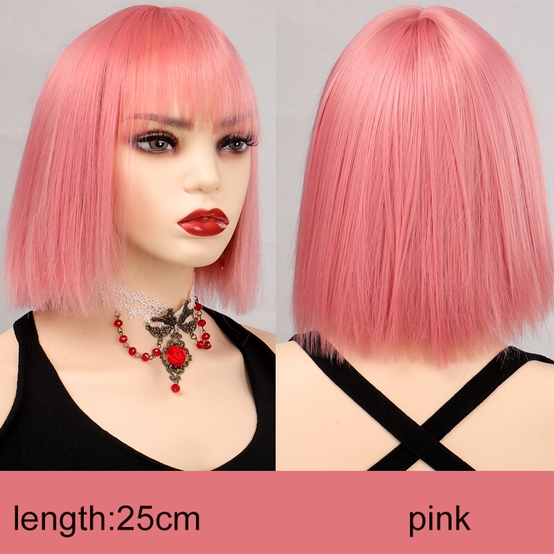 Synthetic Short Water Wave Cosplay Bob Wig with Bangs Heat-resistant Fiber Lolita Wigs For Women Daily Wear