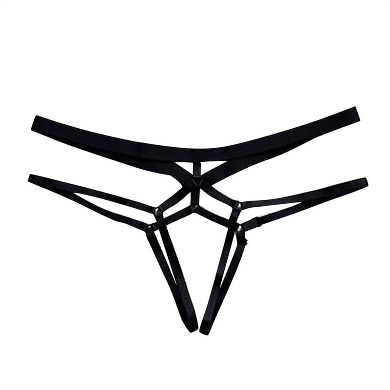 Sexy Women Bandage Hollow Out Thong Panties Lingerie T Back Transparent Lingerie Ladies Open Crotch Toy Panties Underwear