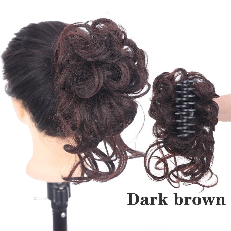 Synthetic Hair Bun Messy Scrunchies Hairpiece Accessories Claw Clip Chignon Curly Fake Hair Elastic Hair Band for Women