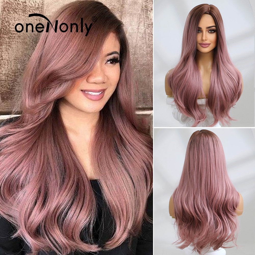 Purple Blue Wig with Bangs Long Wavy Cosplay Lolita Women Wigs Halloween Party High Temperature Hair