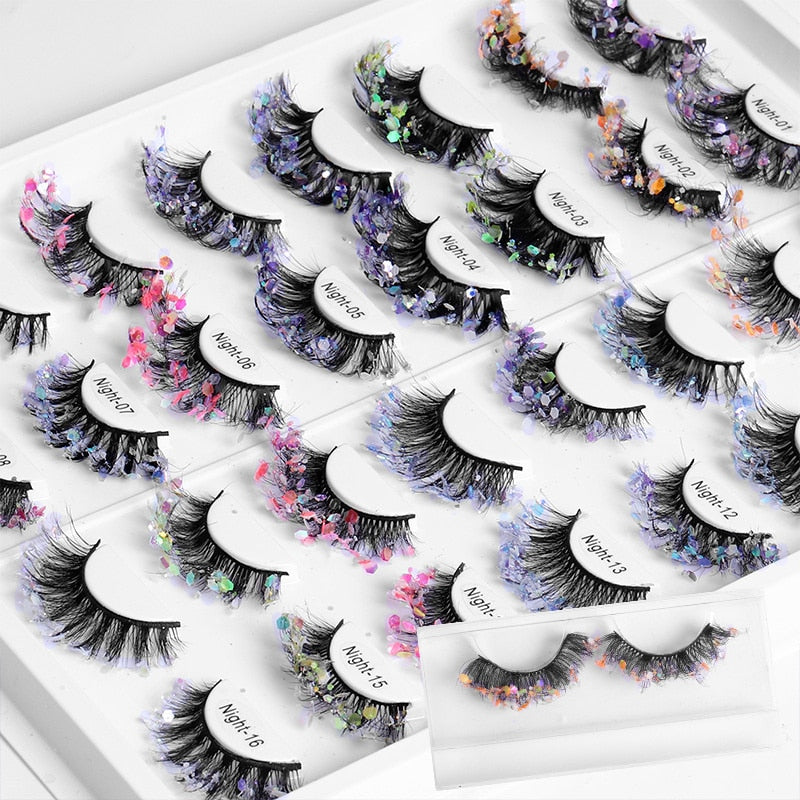 3D Diamond Shiny Fluffy Handmade Faux Mink Dramatic Decoration Eye Dress up EyeLashes Set False Eyelashes Colored Lashes