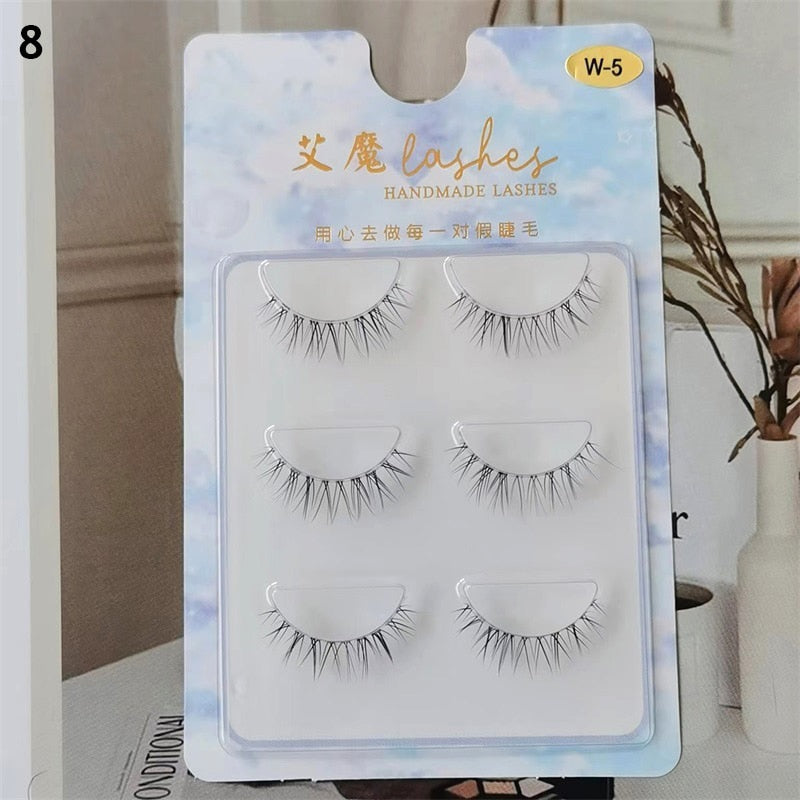 3 Pairs Mink Eyelashes Little Devil False Lash Extension Natural Fairy Wispy Lash Cross Curling Fairy False Eyelashes