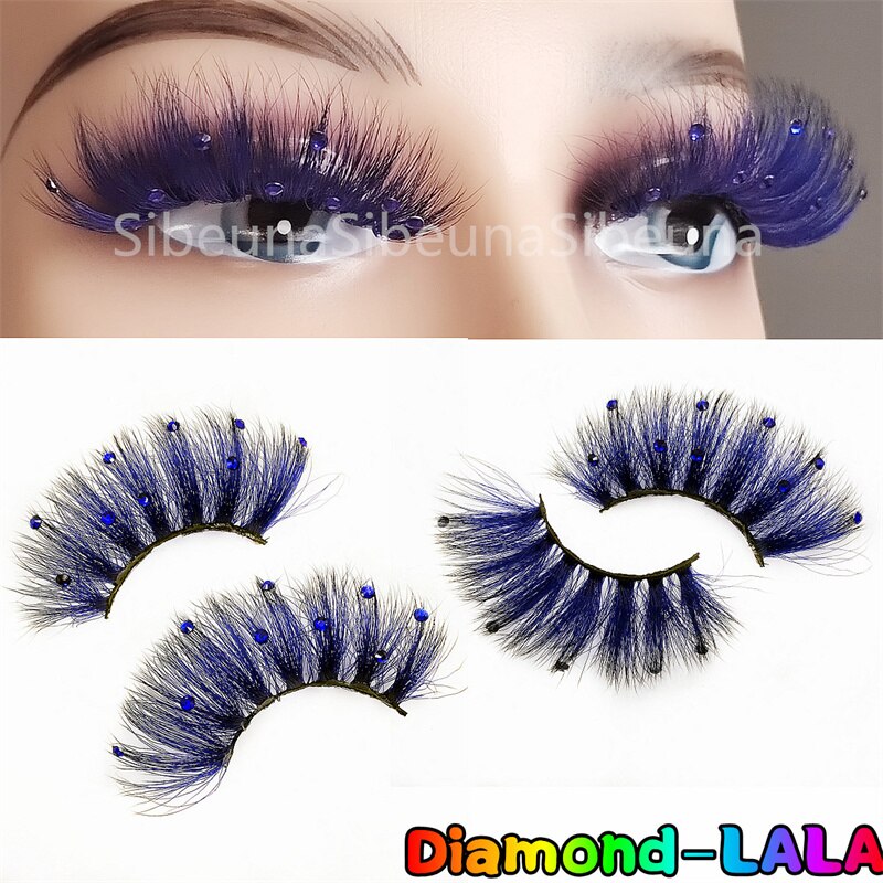 8D Diamond Glitter Lashes Faux Mink 25MM Fluffy Color Streaks Cosplay Eyelashes