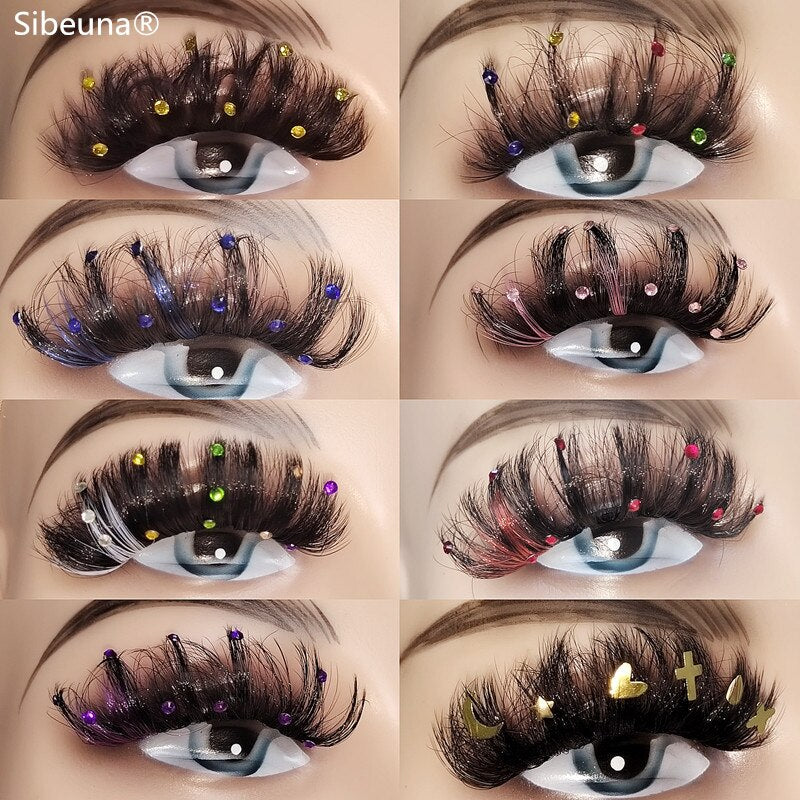 8D Diamond Glitter Lashes Faux Mink 25MM Fluffy Color Streaks Cosplay Eyelashes