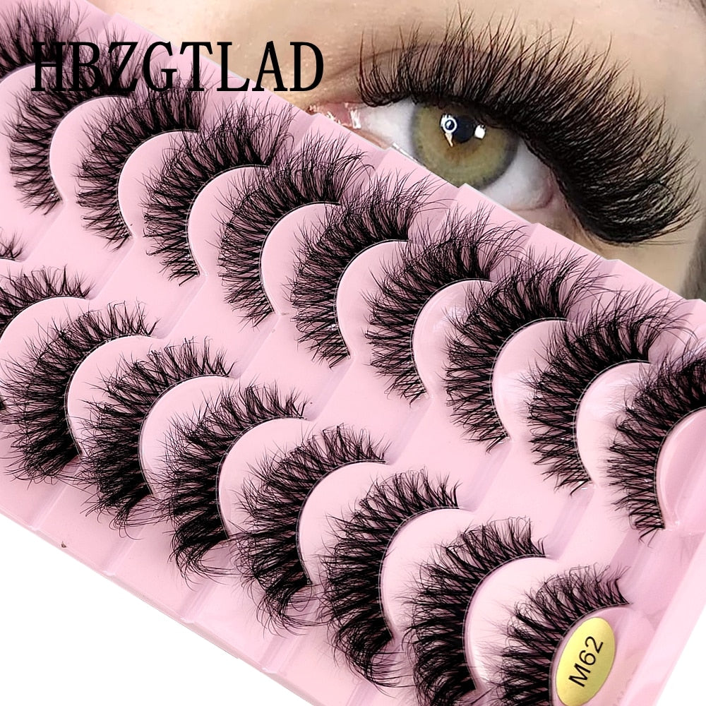 10 Pairs Clear Band Wispy Fluffy Lashes Natural Russian Strip Lashes 3D Effect Lashes