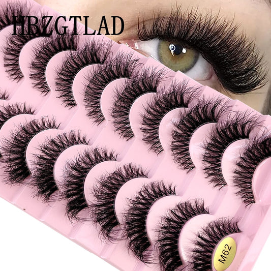 10 Pairs Clear Band Wispy Fluffy Lashes Natural Russian Strip Lashes 3D Effect Lashes