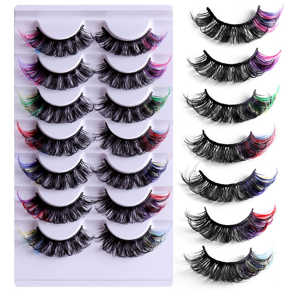 1/7Pairs Colored False Eyelashes Fluffy Curly Russian Strip Eyelashes Mix Pink Blue Lashes DD Curl