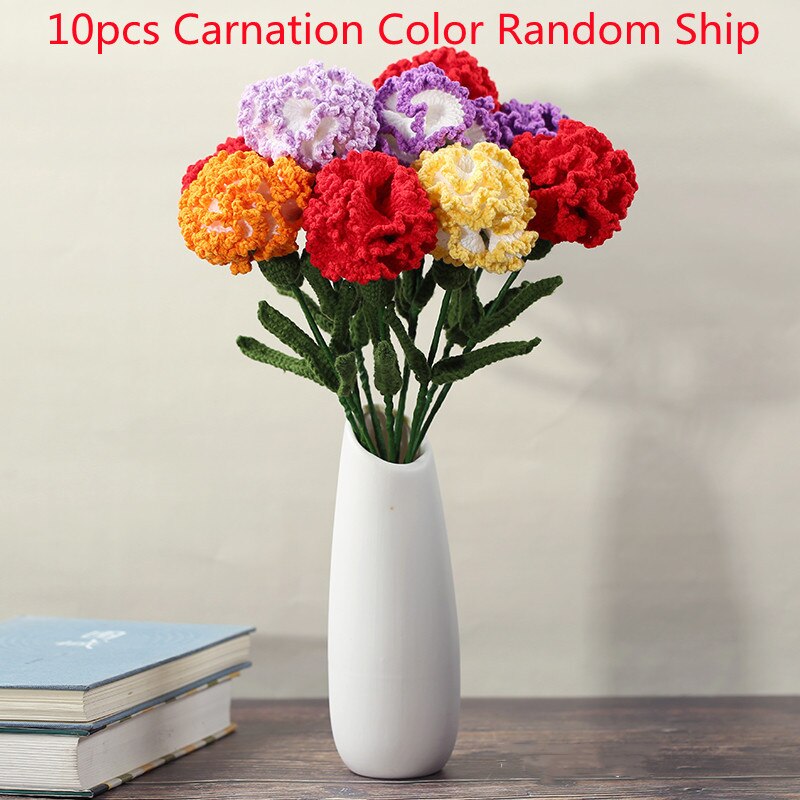 Finished 10pcs Hand-knitted Handmade Yarn Crochet Sunflower Bouquet Decorative Artificial Daisy Flowers Home Decoration