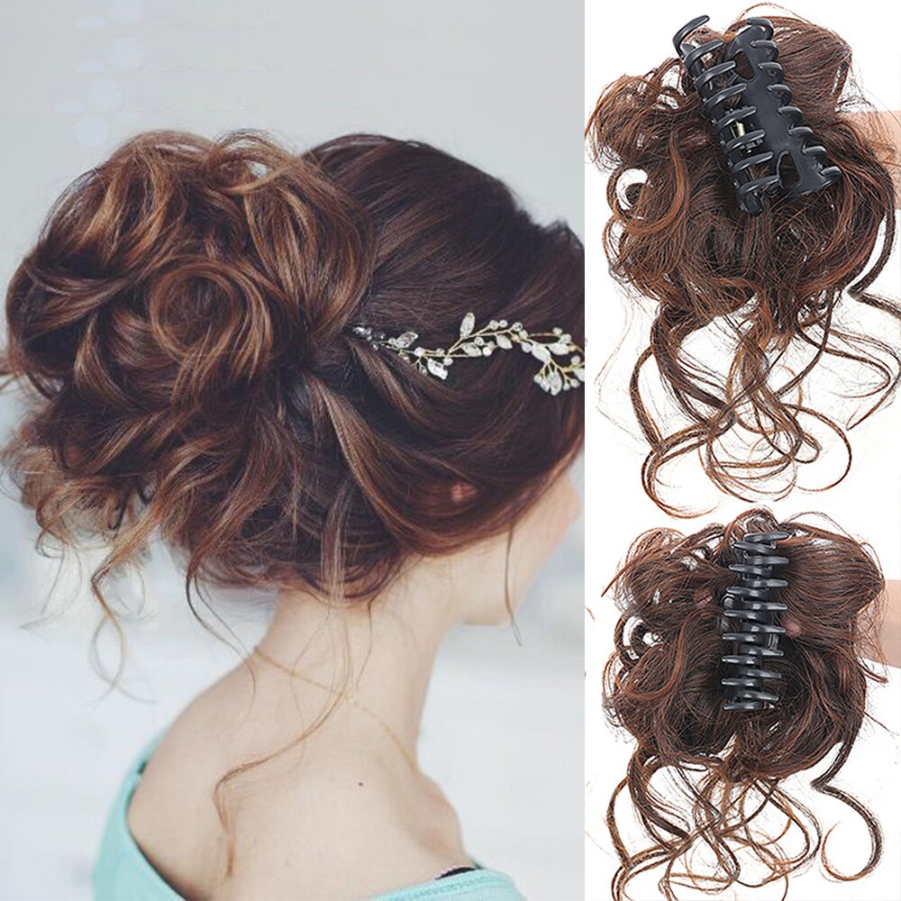 Synthetic Hair Bun Messy Scrunchies Hairpiece Accessories Claw Clip Chignon Curly Fake Hair Elastic Hair Band for Women
