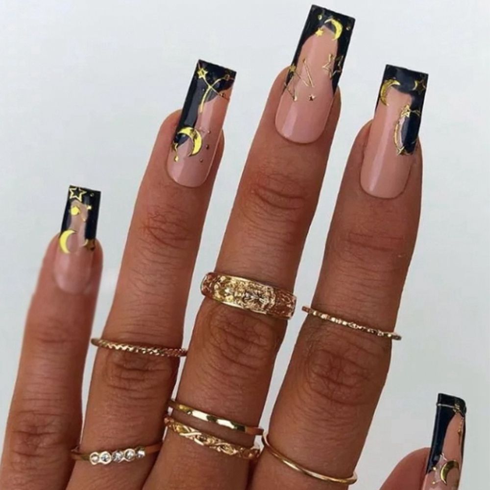 24pcs/Box Glitter Coffin False Nails Pink/White Heart Design French Ballerina Fake Nails Full Cover Nail Tips Press On Nails
