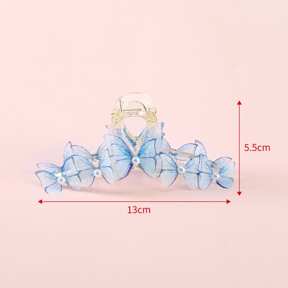 Chic Pearls Hair Claws Elegant Handmade Butterfly Hair Clips Temperament Hairpins Crab Headwear